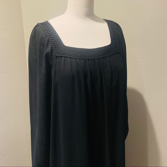 HANAE MORI- Vintage 1970s Black Midi Dress 
Square Neck Sheer - Picture 5 of 10